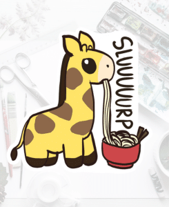 Custom Sticker of Giraffe Slurping Noodles